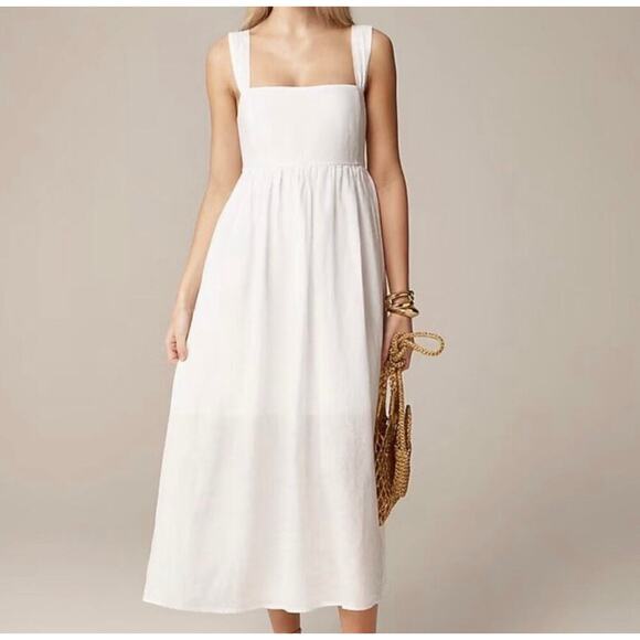 NWT J.Crew Squareneck Midi Dress In Linen In White Size 12 - Picture 1 of 11